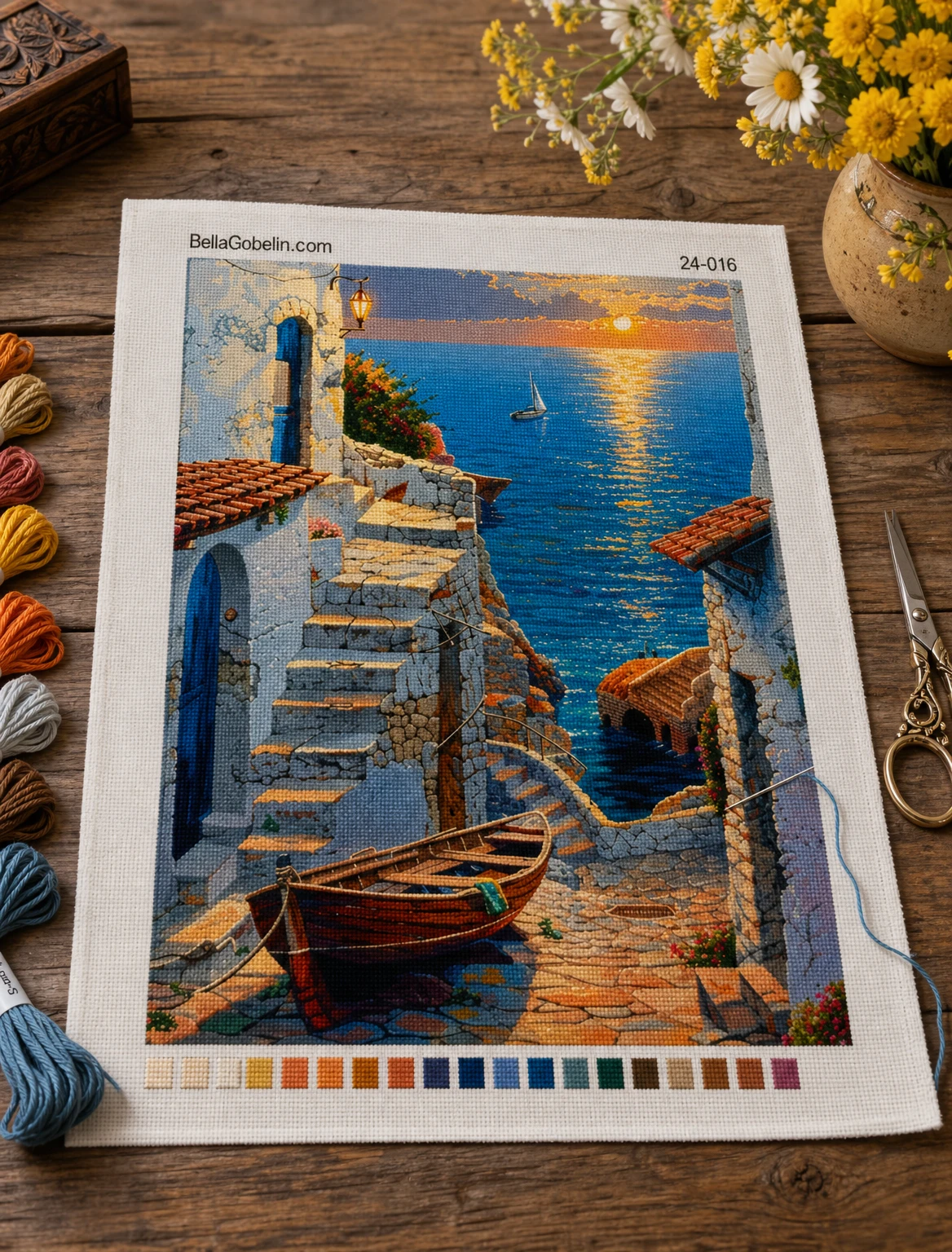 Ilustrace: Západ slunce ve středomořské vesnici