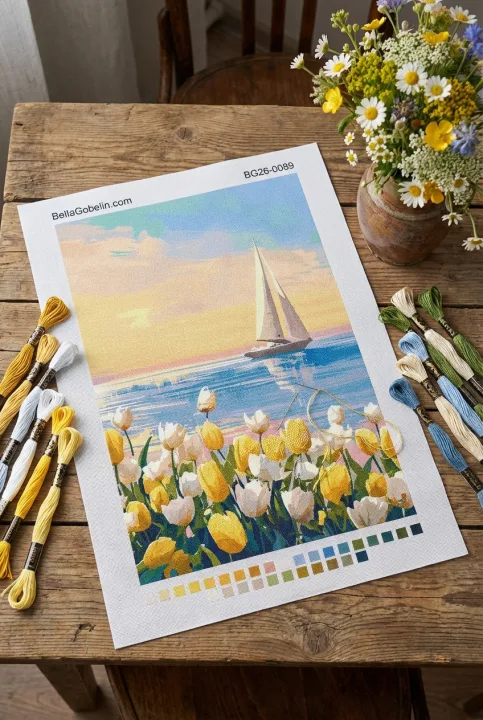 Větrníky s tulipány