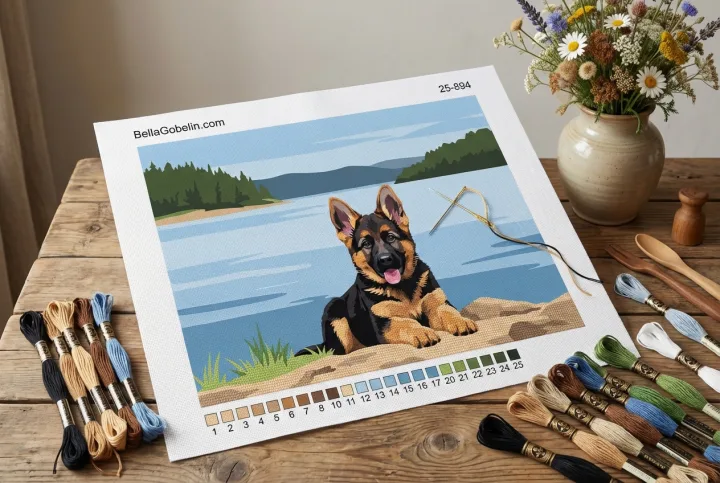 Hound portrét - Štěně německého ovčáka u jezera – 25-894