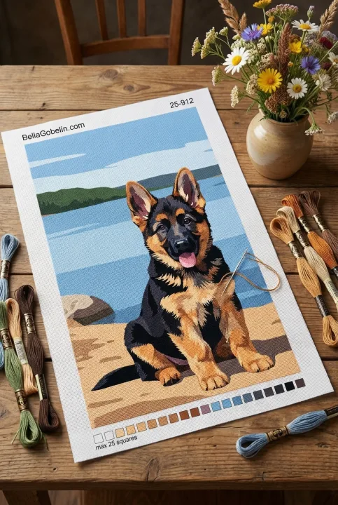 Hound portrét - Štěně německého ovčáka u jezera – 25-912