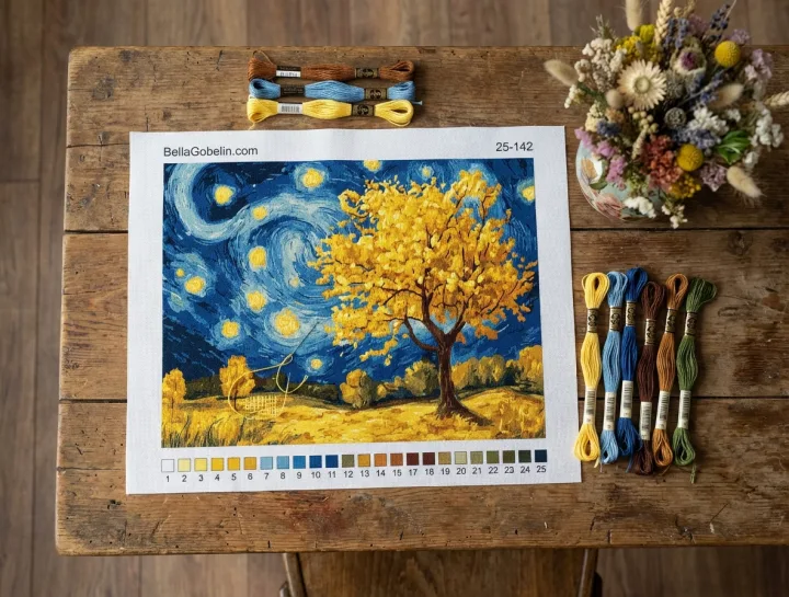 Večerní krajina ve stylu Van Gogha