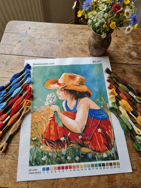 Dívka sbírající květiny