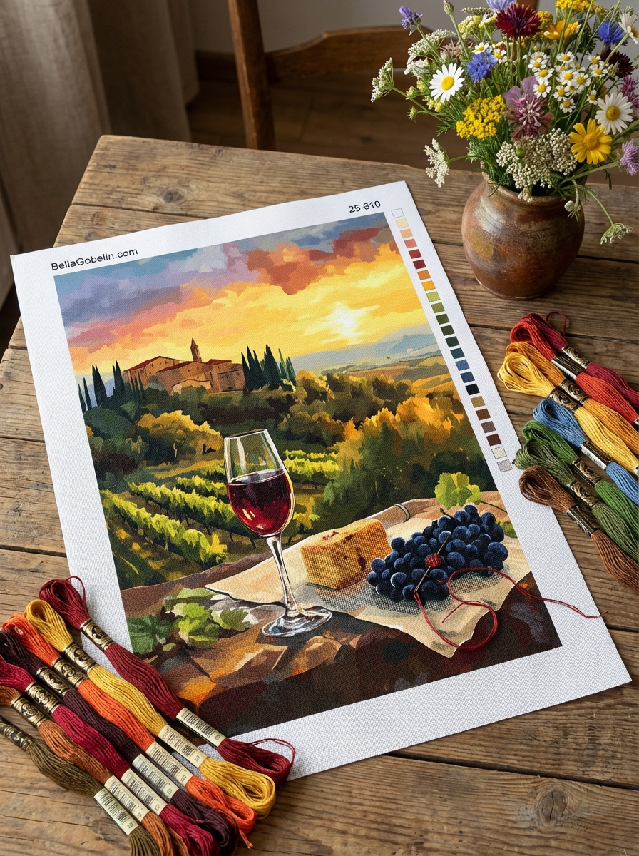 Západ slunce, Toskánsko, Chianti, Víno