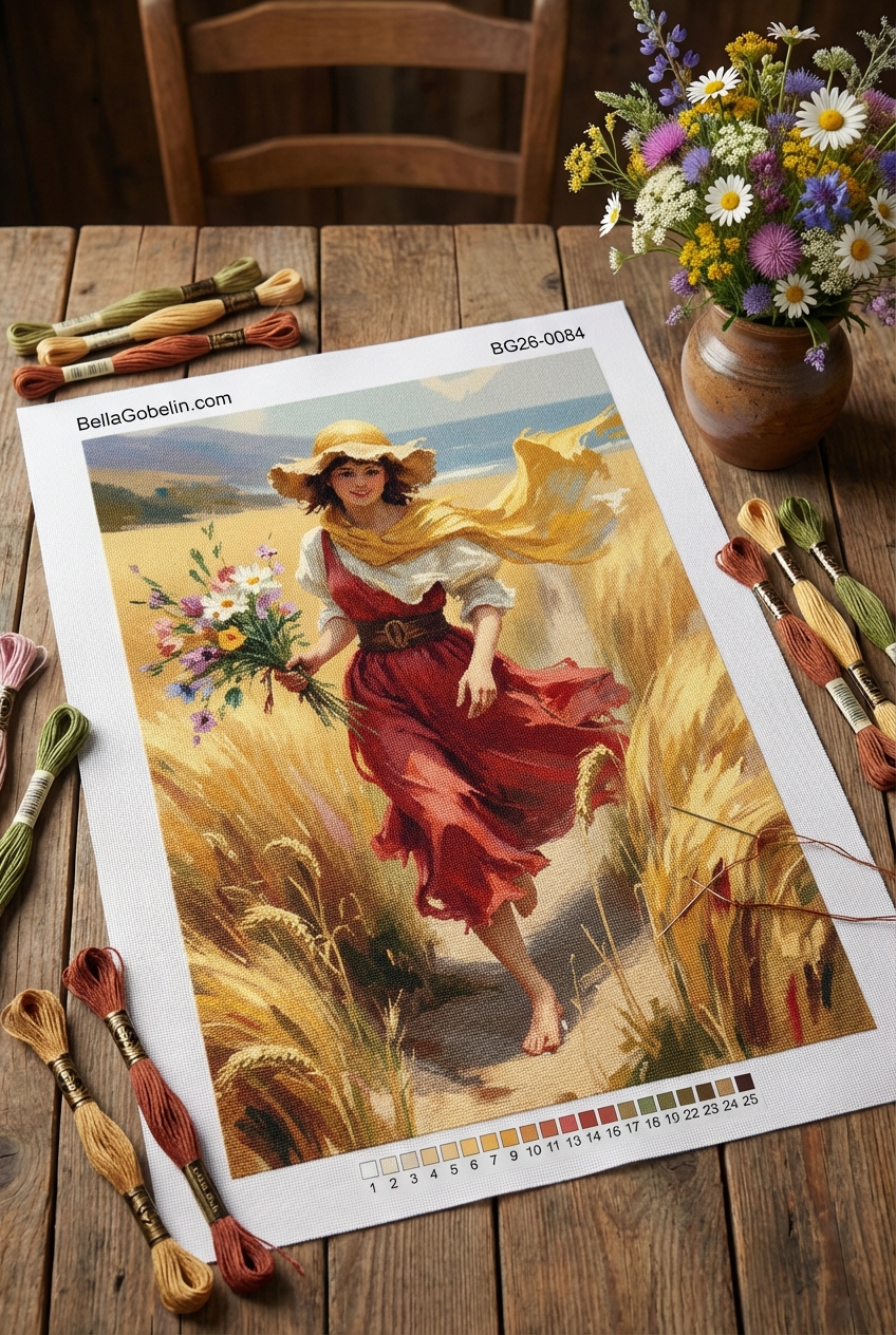 Dívka s květinami na louce