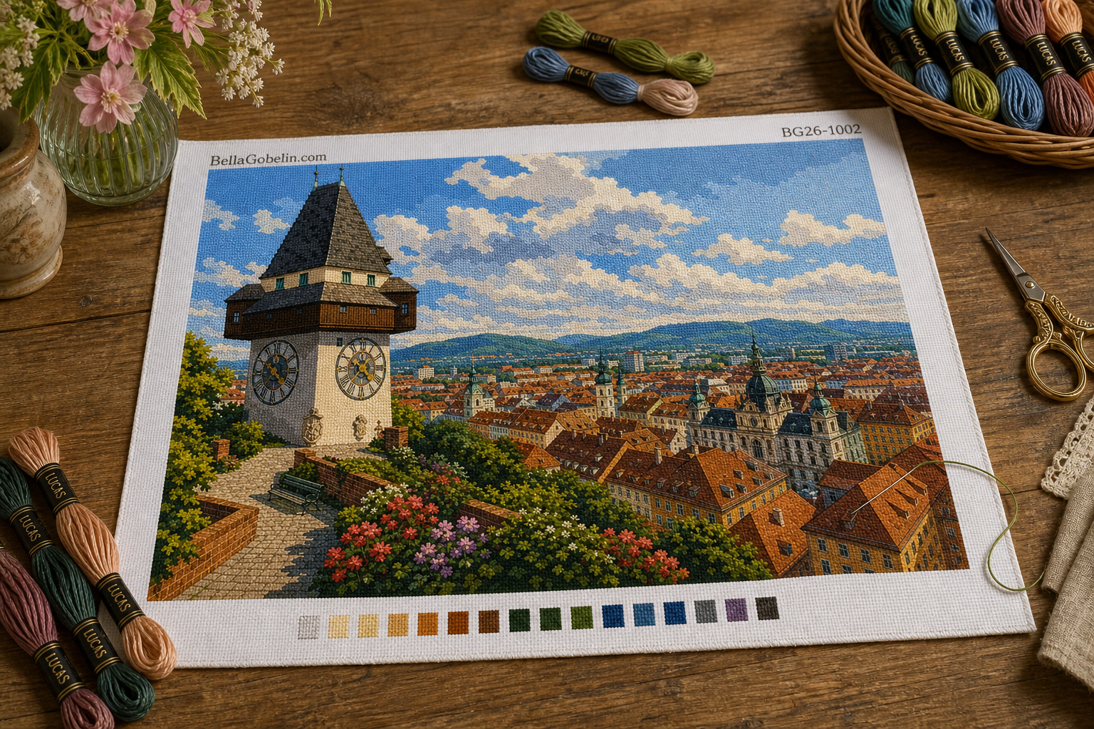 Panorama hodinové věže v Grazu