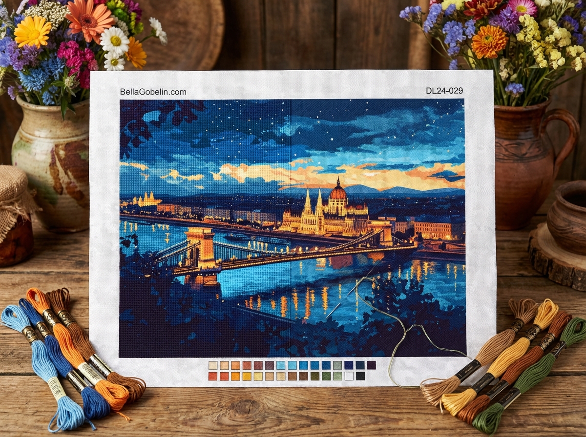 Budapest v noci - Řetězový most