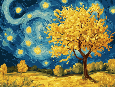 Večerní krajina ve stylu Van Gogha