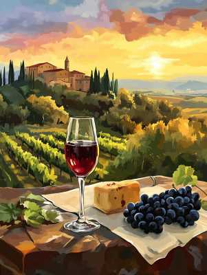 Západ slunce, Toskánsko, Chianti, Víno