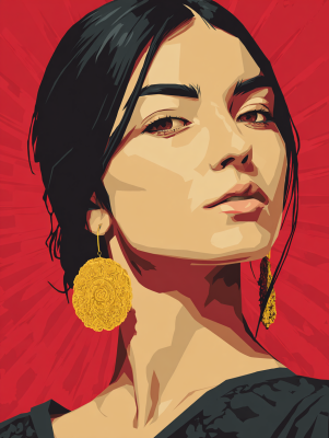 Portrét mexické dívky ve šití gobelínu