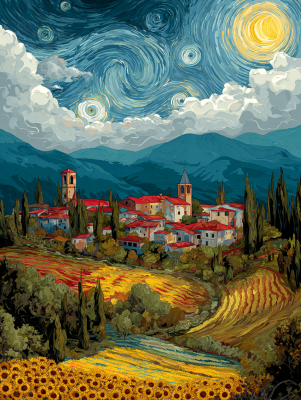 Italská krajina ve stylu Van Goghova obrazu