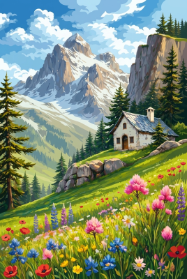 Alpská krajina s rozkvetlou loukou – BG26-0549