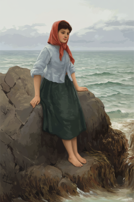 Henry Scott Tuke - Dívka na skalách replika
