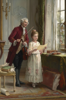 Adolphe Weisz - replika hudební hodiny s gobelínovou výšivkou