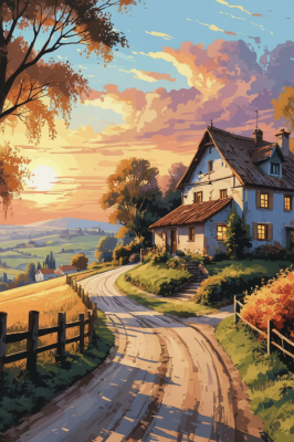 Venkovská krajina při západu slunce