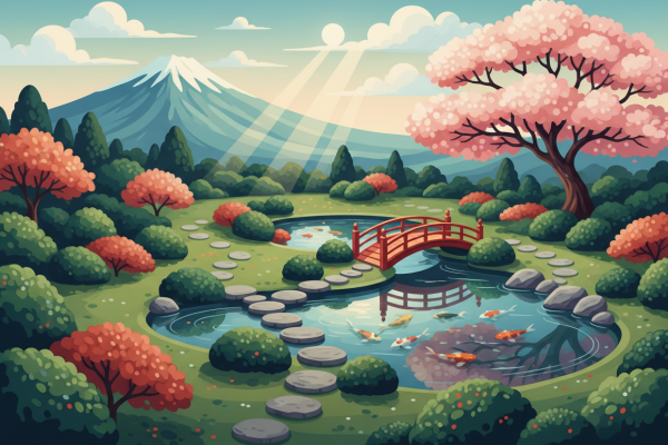 Japonská zahrada s kapry koi