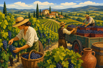 Toskánské vinobraní životní obraz