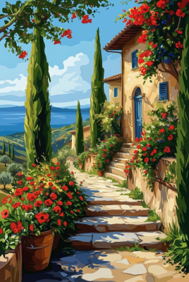 Mediterránský krajina s květinami – BG26-0381