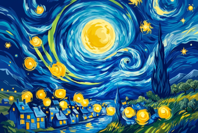 Vincent van Gogh - Hvězdná noc replika (vyšívaný gobelín)