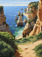 Portugalská pobřeží s gobelínovou výšivkou