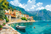 Mediterránní zátoka s loďkou