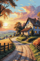 Venkovská krajina při západu slunce