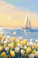 Větrníky s tulipány