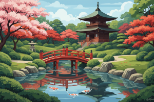 Japonská zahrada most a pagoda