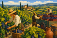 Toskánské vinobraní životní obraz