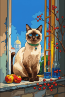 Siamská kočka v gobelínu